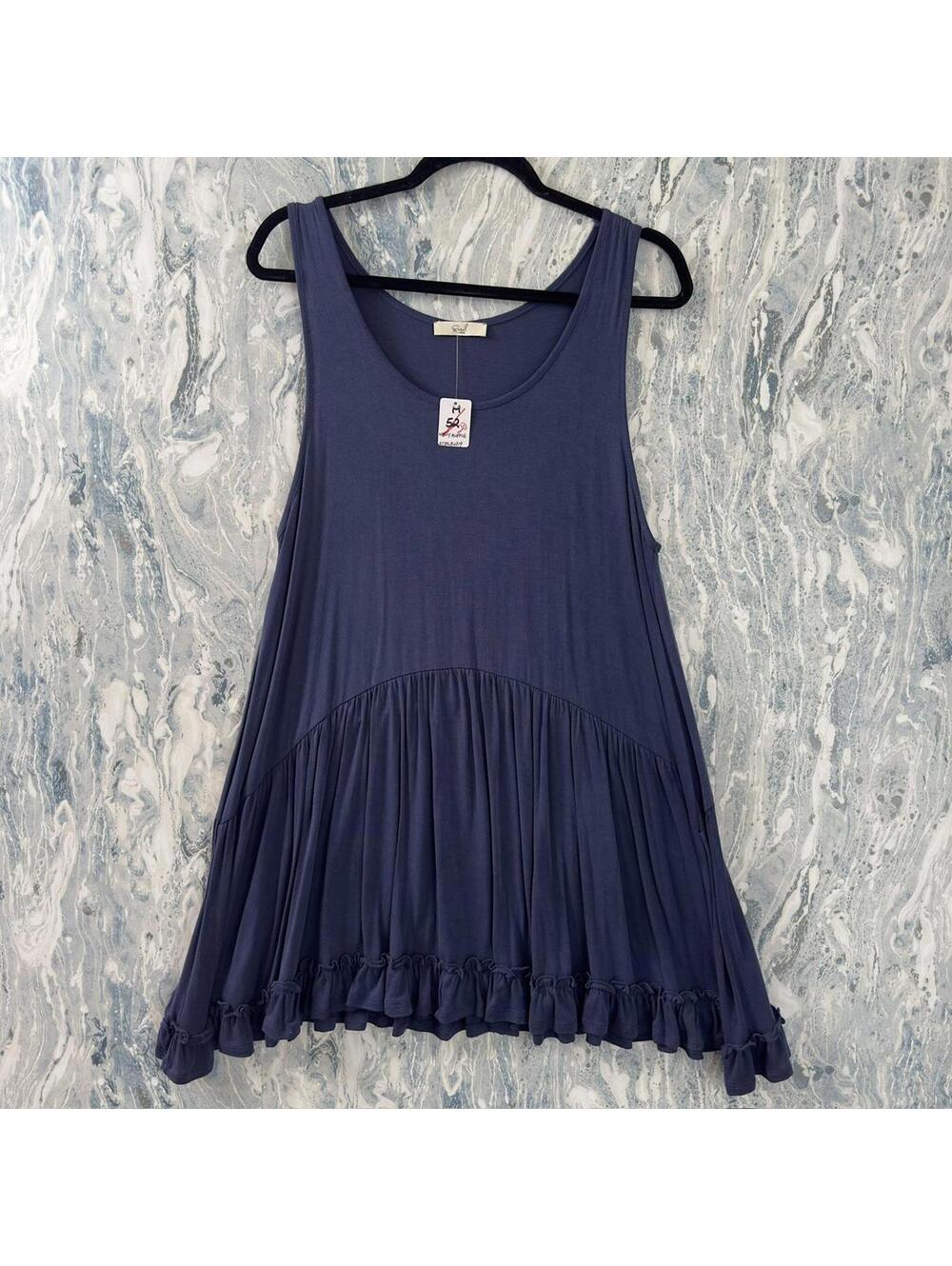 Designer Boho Navy Blue Ruffled Tank Top Dress (M)